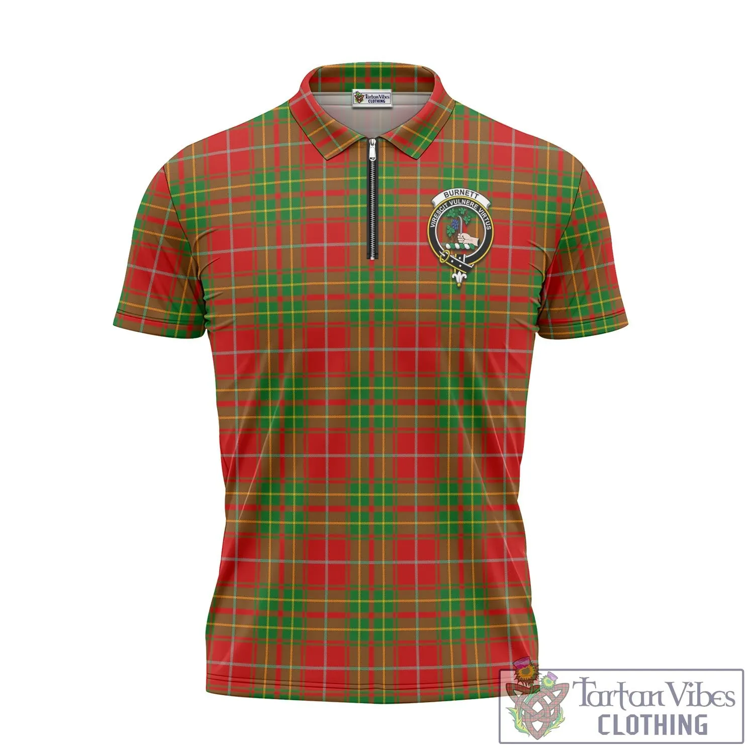 Burnett Tartan Zipper Polo Shirt with Family Crest