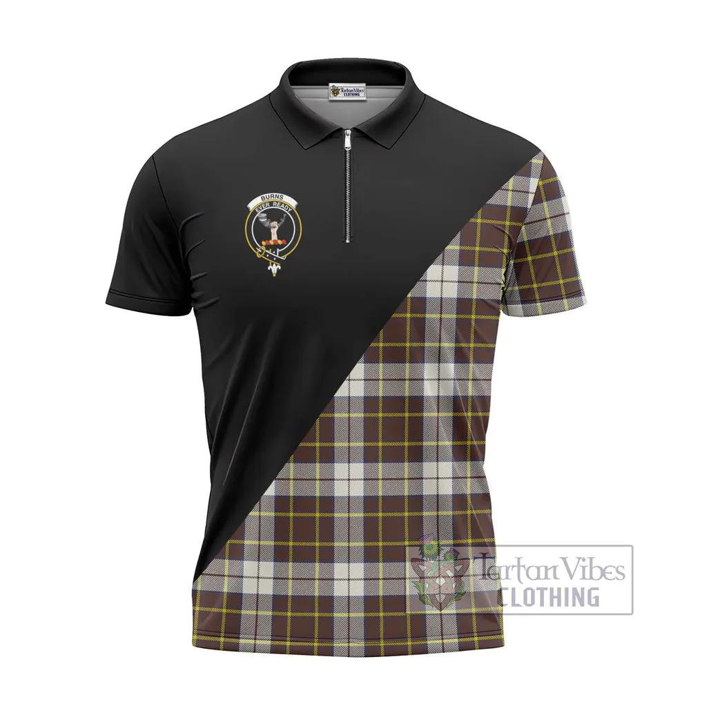 Burns Battalion Weathered Tartan Zipper Polo Shirt with Family Crest and Military Logo Style