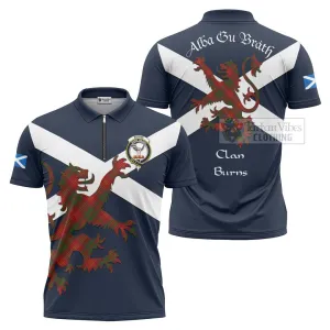 Burns Tartan Lion Rampant Zipper Polo Shirt Proudly Display Your Heritage with Alba Gu Brath and Clan Name