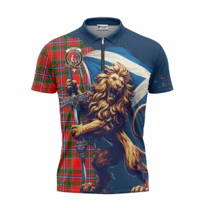 Butter Tartan Family Crest Zipper Polo Shirt with Scottish Majestic Lion