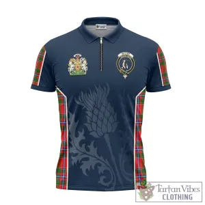 Butter Tartan Zipper Polo Shirt with Family Crest and Scottish Thistle Vibes Sport Style