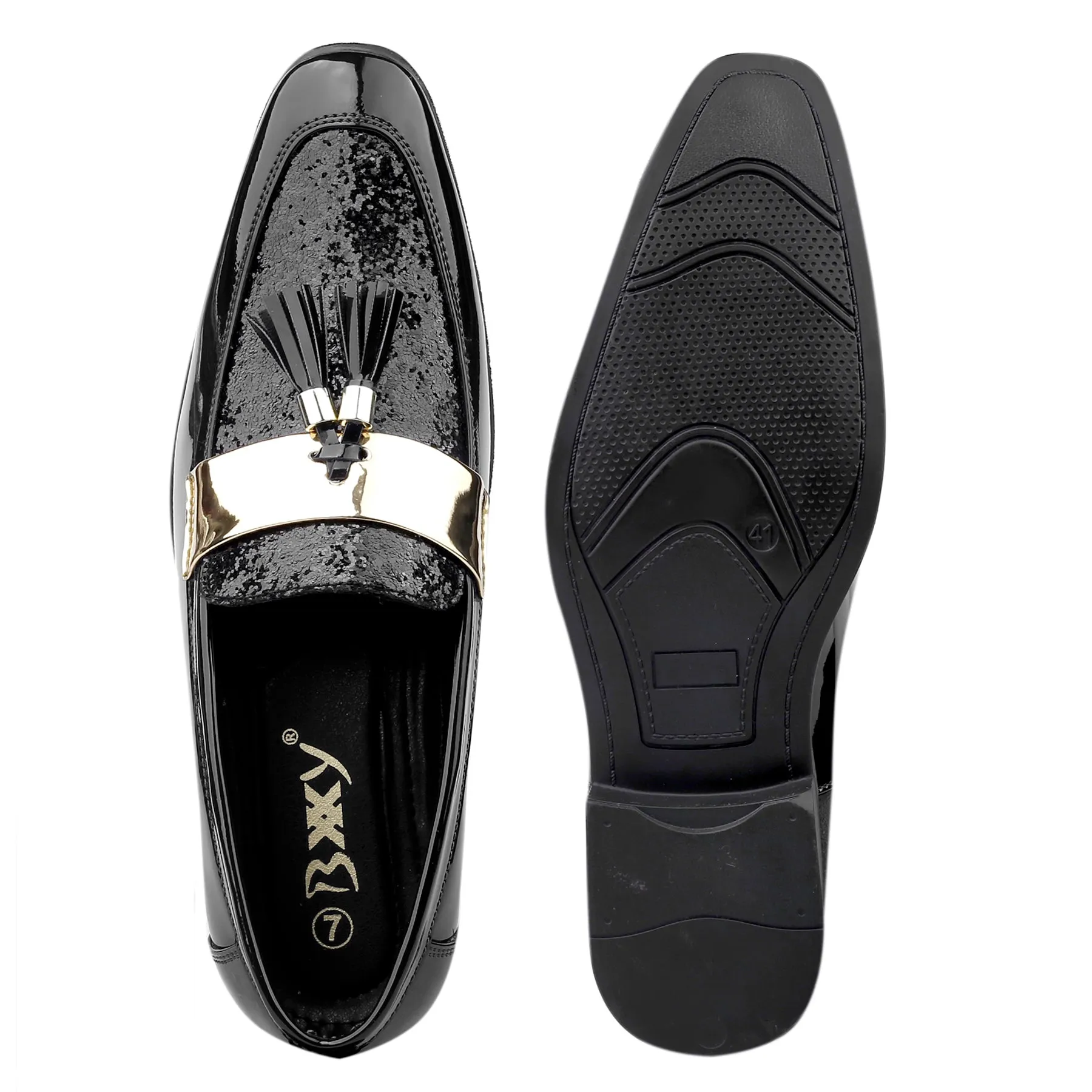 Bxxy's Vegan Leather Tassel Shimmer Wedding Wear Slip-ons for Men