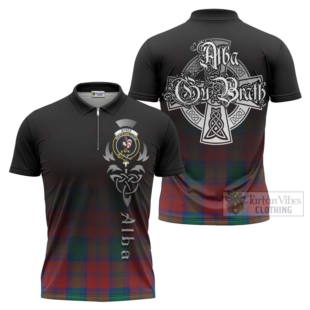 Byres (Byses) Tartan Zipper Polo Shirt Featuring Alba Gu Brath Family Crest Celtic Inspired