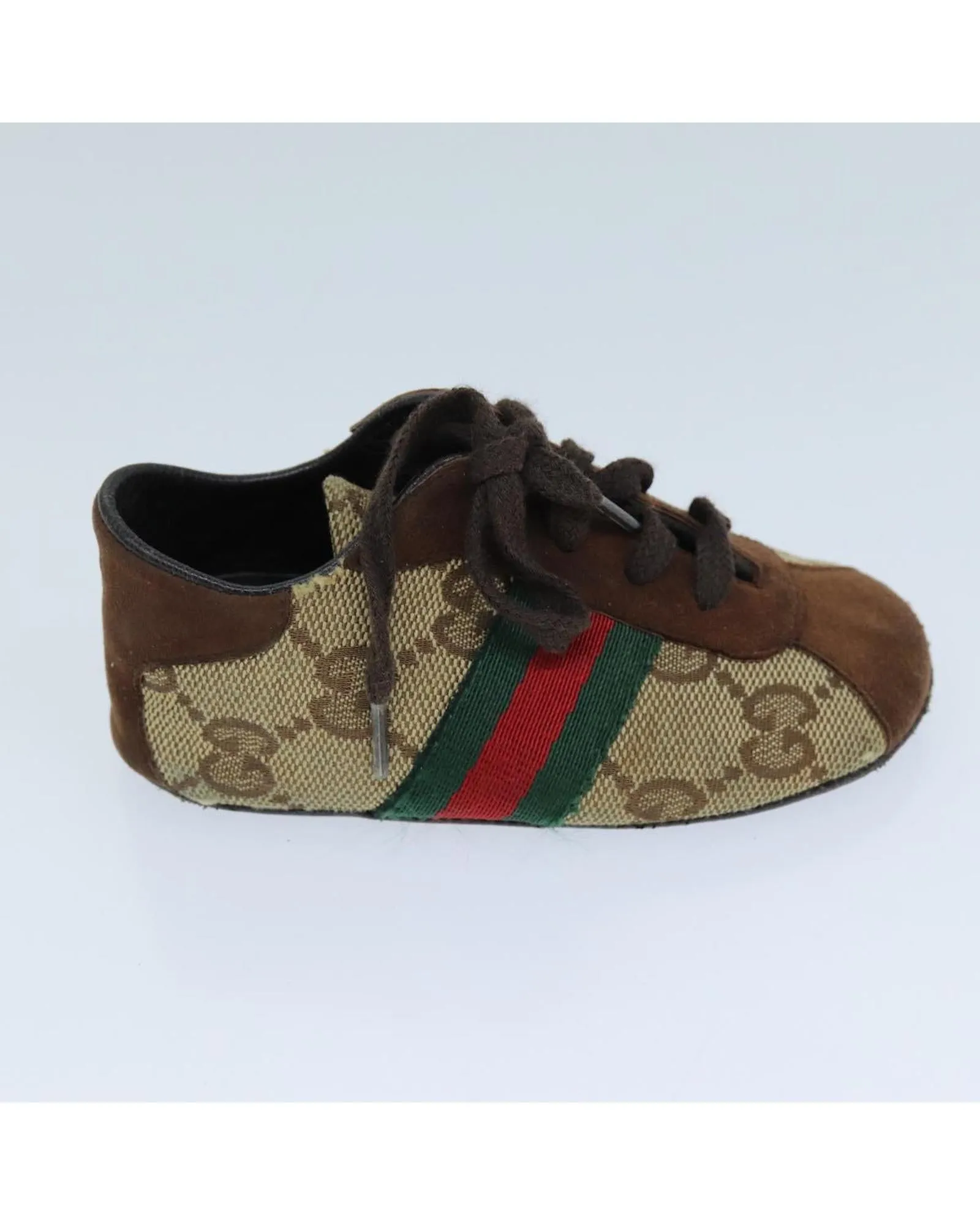 Canvas Baby Shoes with Red and Green Web Detail by Gucci