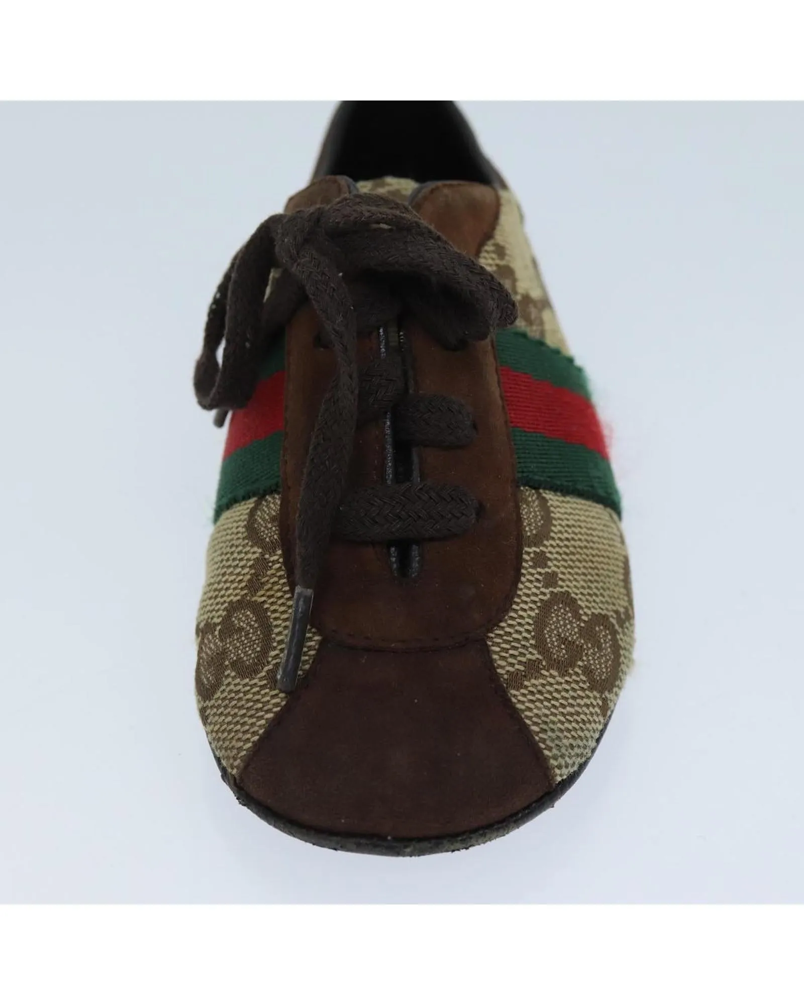 Canvas Baby Shoes with Red and Green Web Detail by Gucci