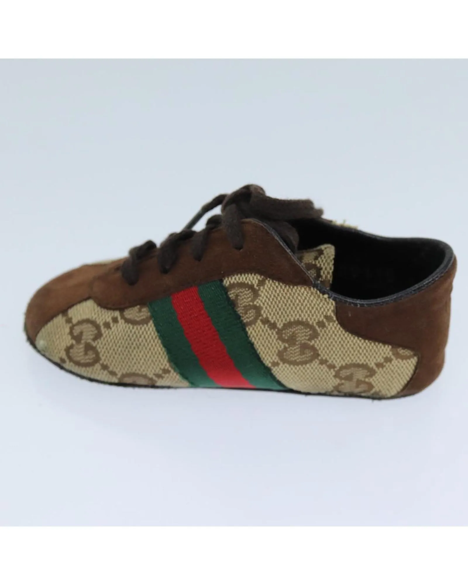 Canvas Baby Shoes with Red and Green Web Detail by Gucci