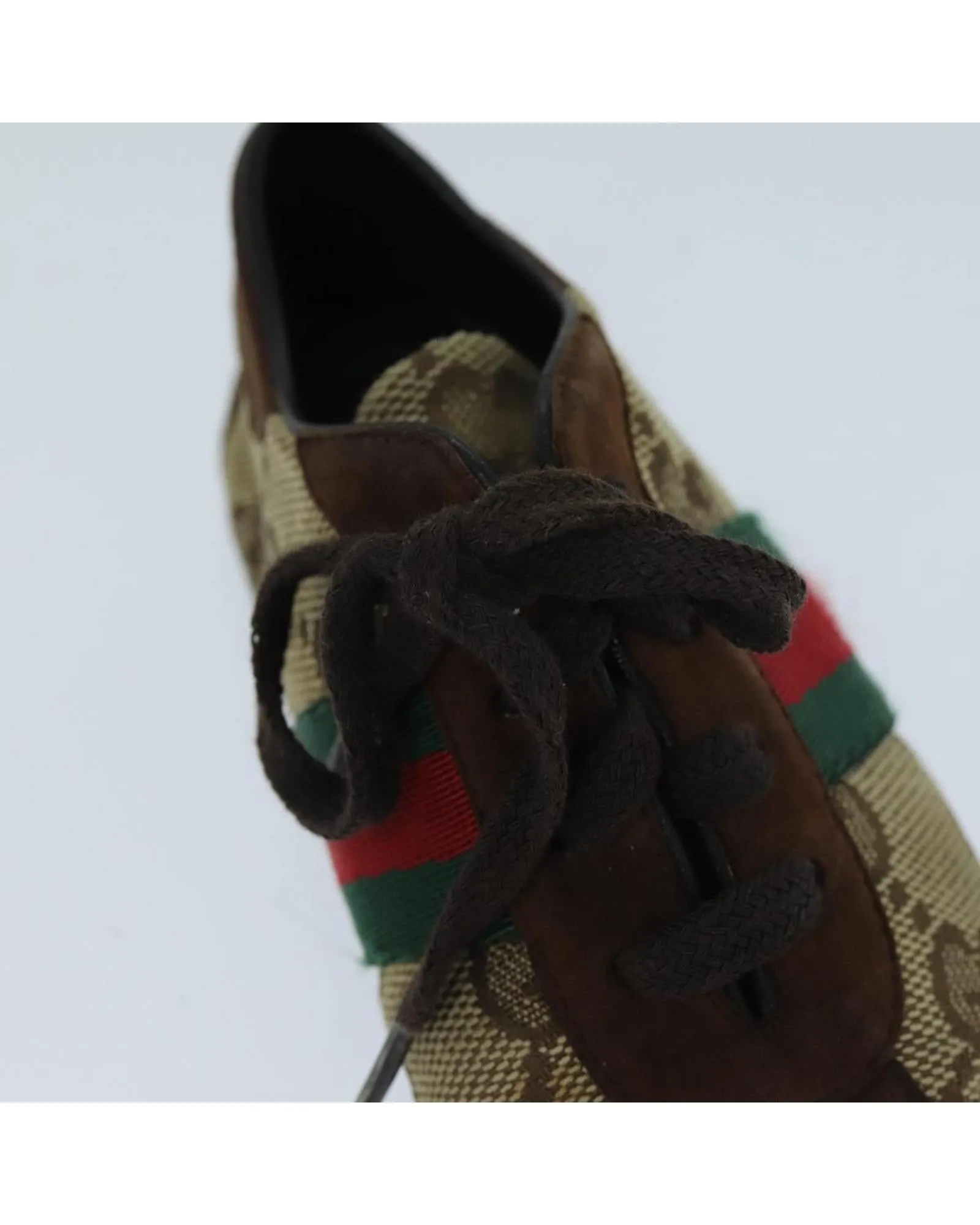 Canvas Baby Shoes with Red and Green Web Detail by Gucci