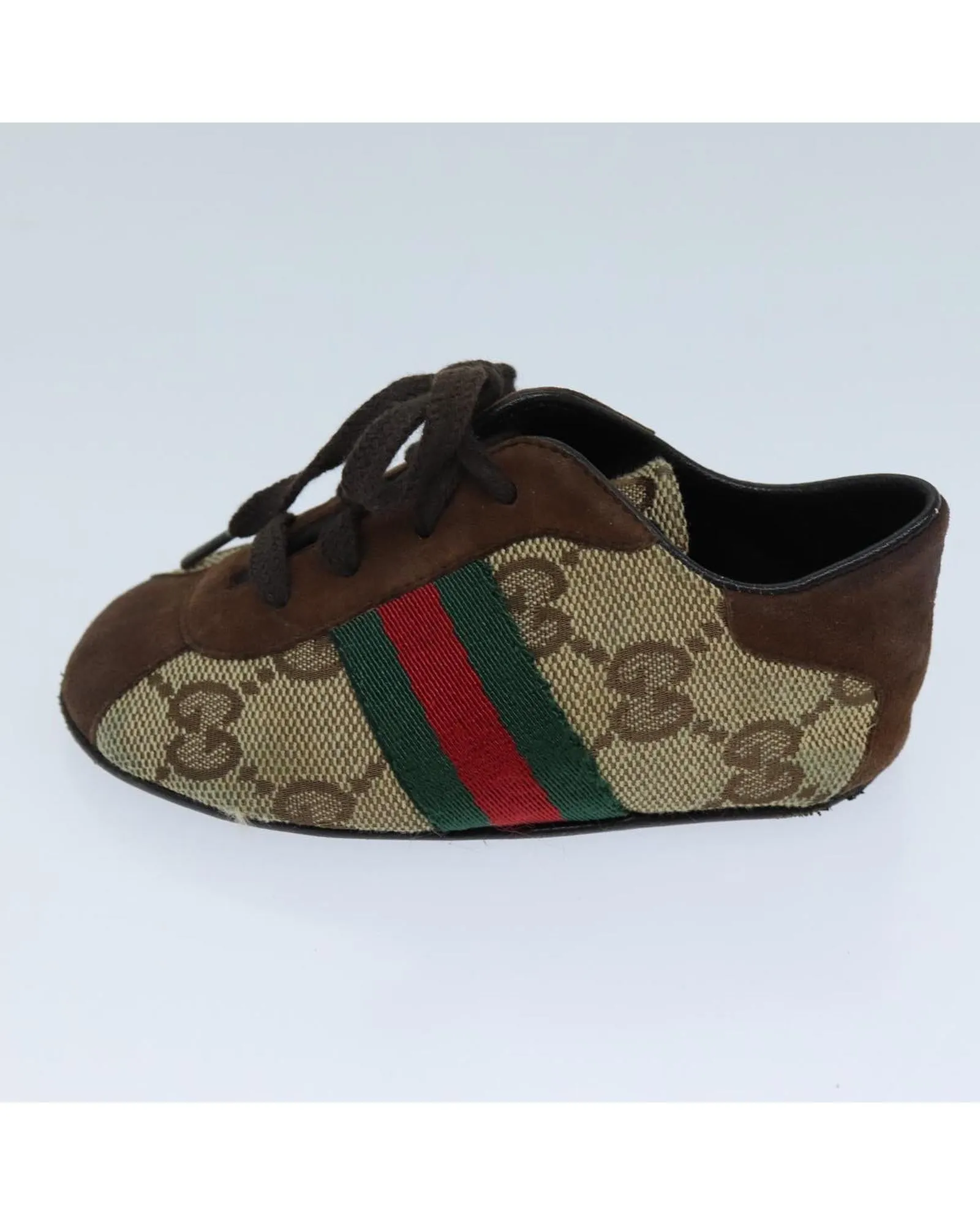 Canvas Baby Shoes with Red and Green Web Detail by Gucci