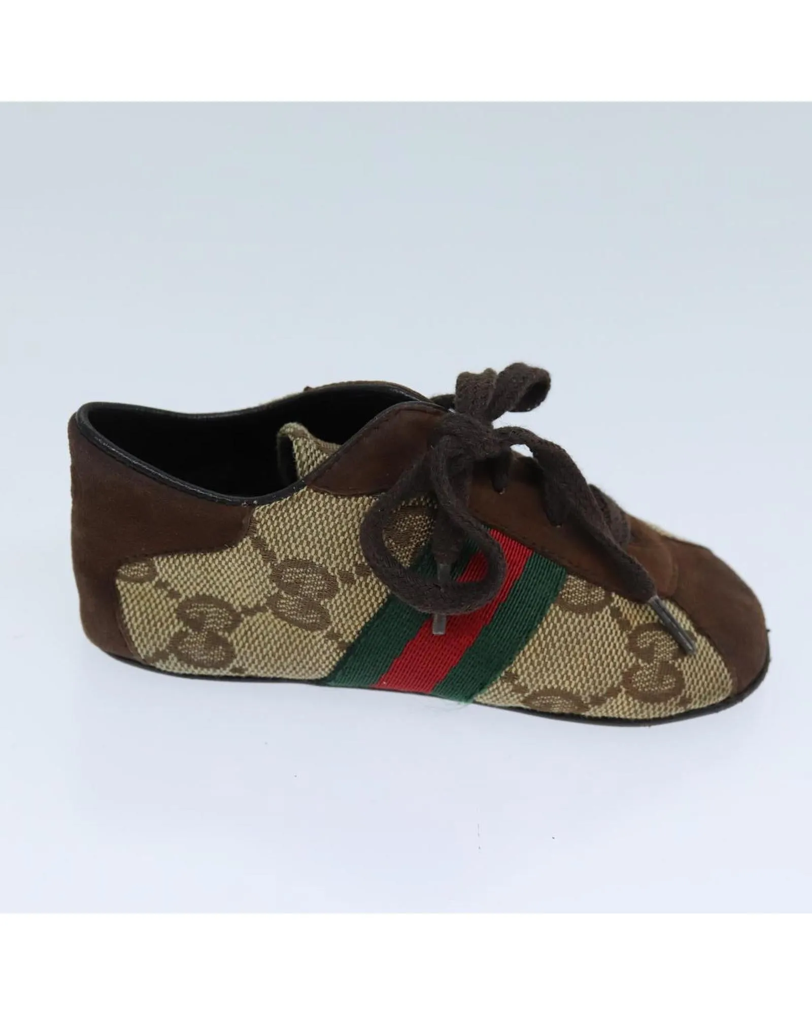 Canvas Baby Shoes with Red and Green Web Detail by Gucci