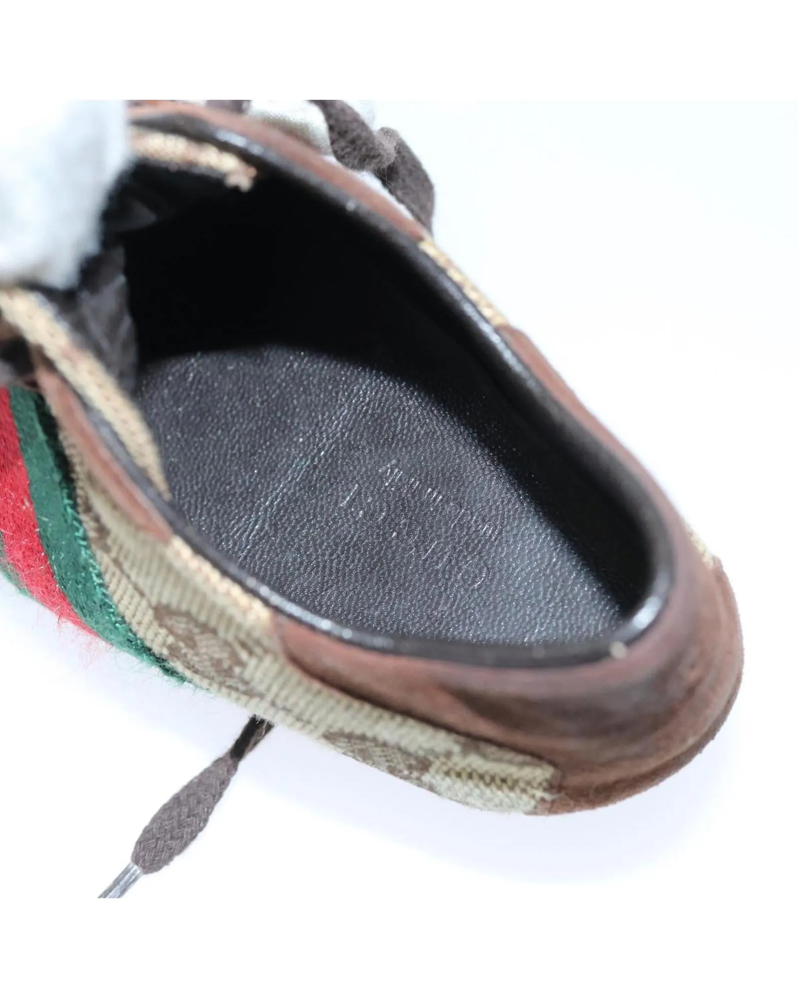 Canvas Baby Shoes with Red and Green Web Detail by Gucci