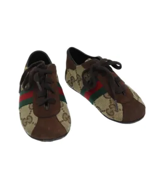 Canvas Baby Shoes with Red and Green Web Detail by Gucci