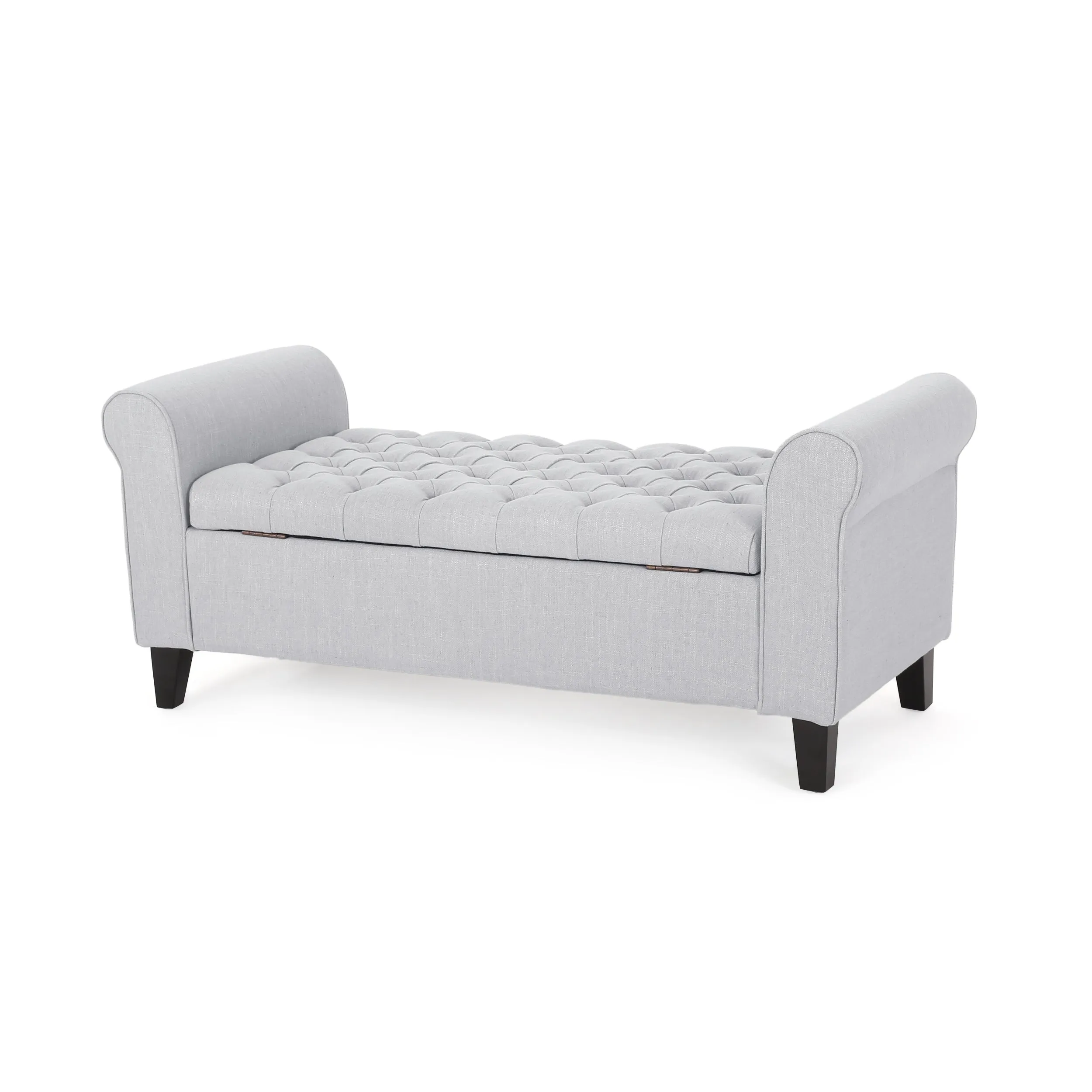 Charlemagne Rolled Arm Tufted Fabric Storage Ottoman Bench