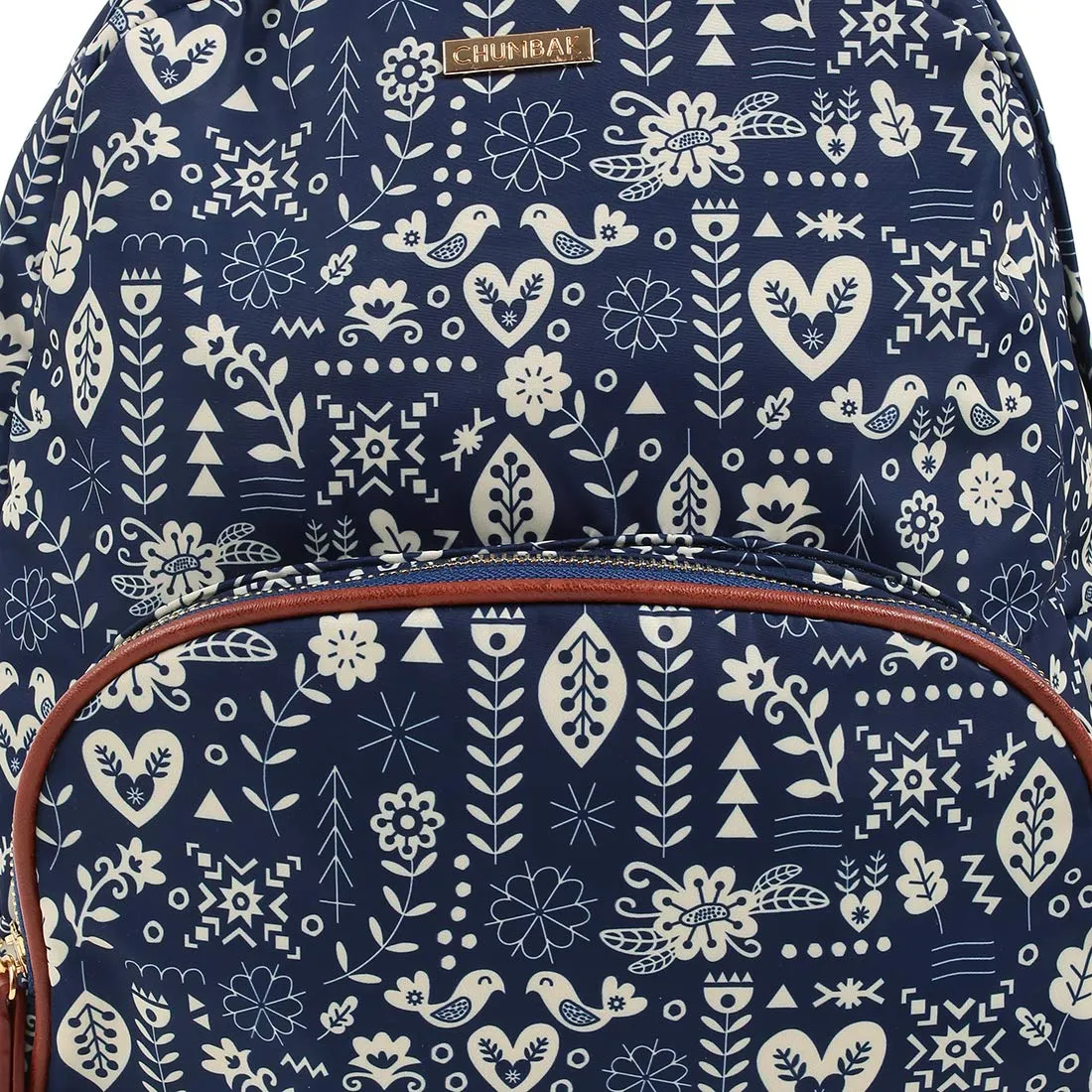 Chumbak Women's Backpack (Frosted Flowers, Navy)