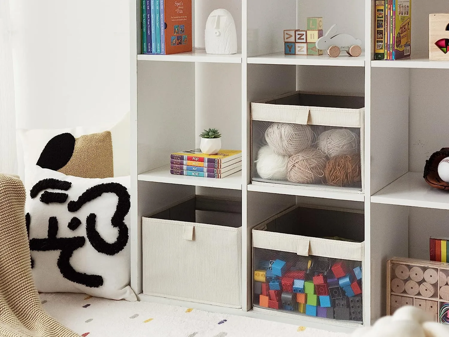 Closet Storage Bins with Clear Window and 2 Handles, Foldable Storage Baskets for Shelves