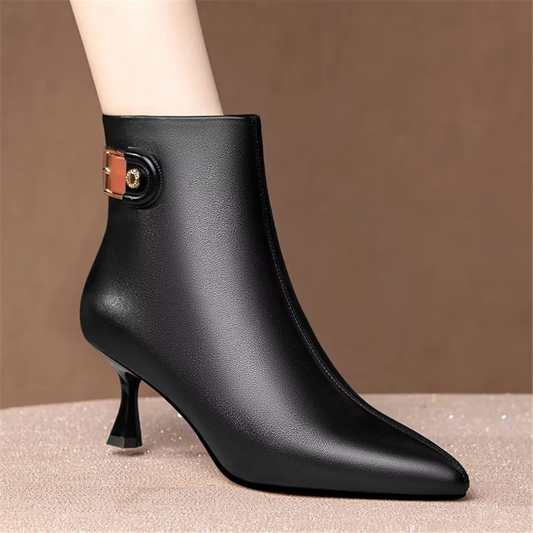 CowHide Chic Pointed-Toe Luxury Winter Boots