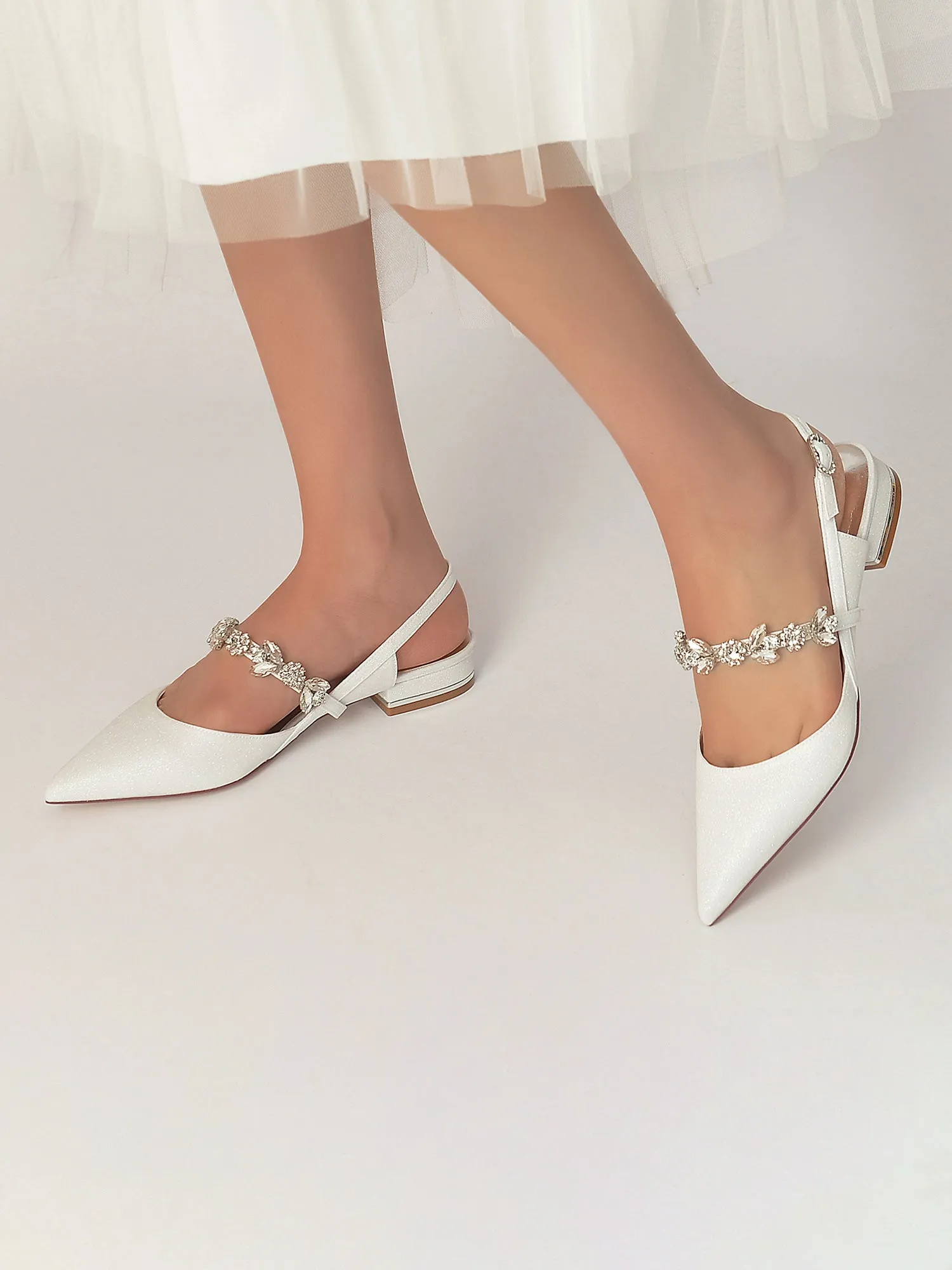 Crystal Strap Pointed Toe Low Heels