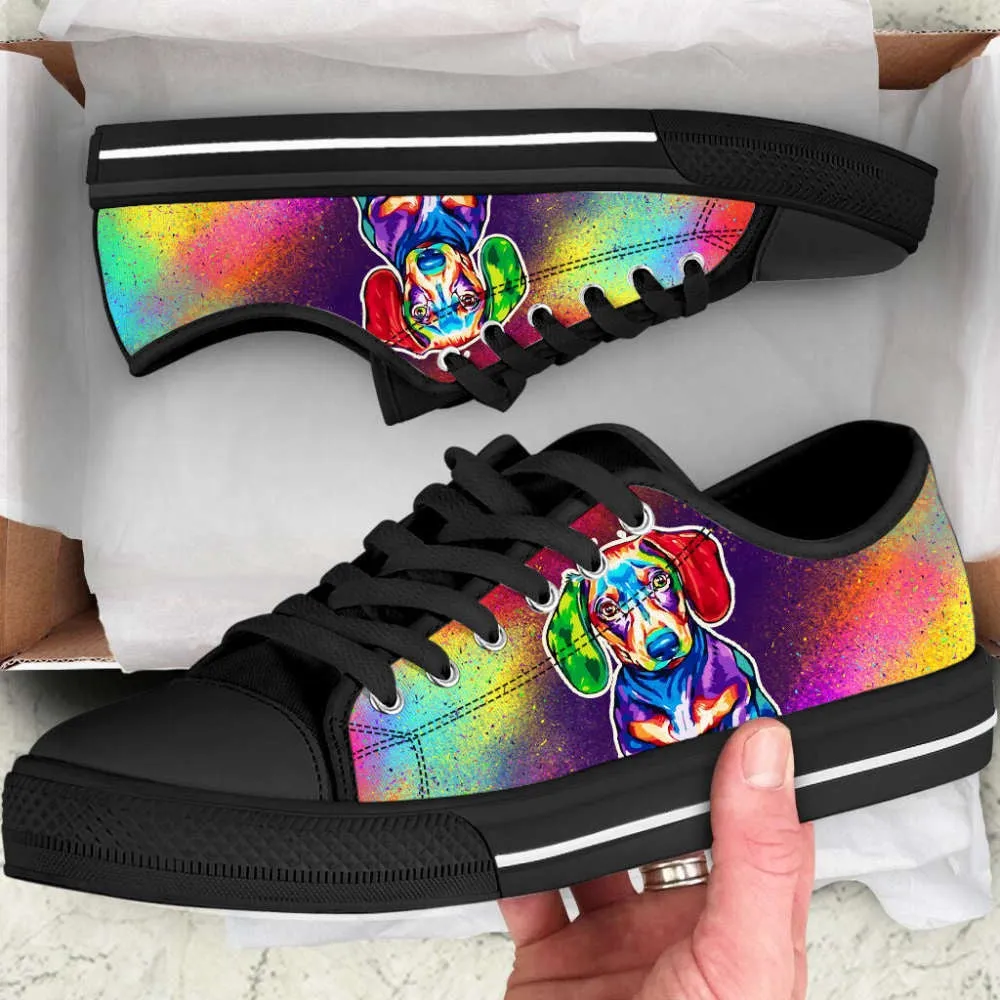 Dachshund Dog Lover Pop Art Colorful Low Top Shoes Canvas Sneakers, Dog Printed Shoes, Canvas Shoes For Men, Women