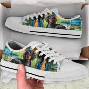 Dachshund Dog Paint Art Wallpaper Low Top Shoes Canvas Sneakers, Dog Printed Shoes, Canvas Shoes For Men, Women