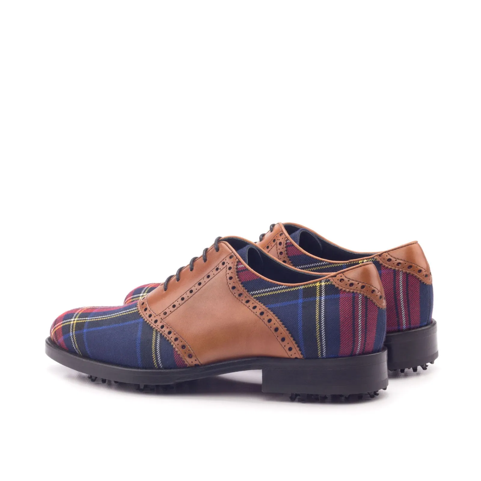 DapperFam Fabrizio Golf in Tartan / Cognac Men's Sartorial & Italian Leather Saddle