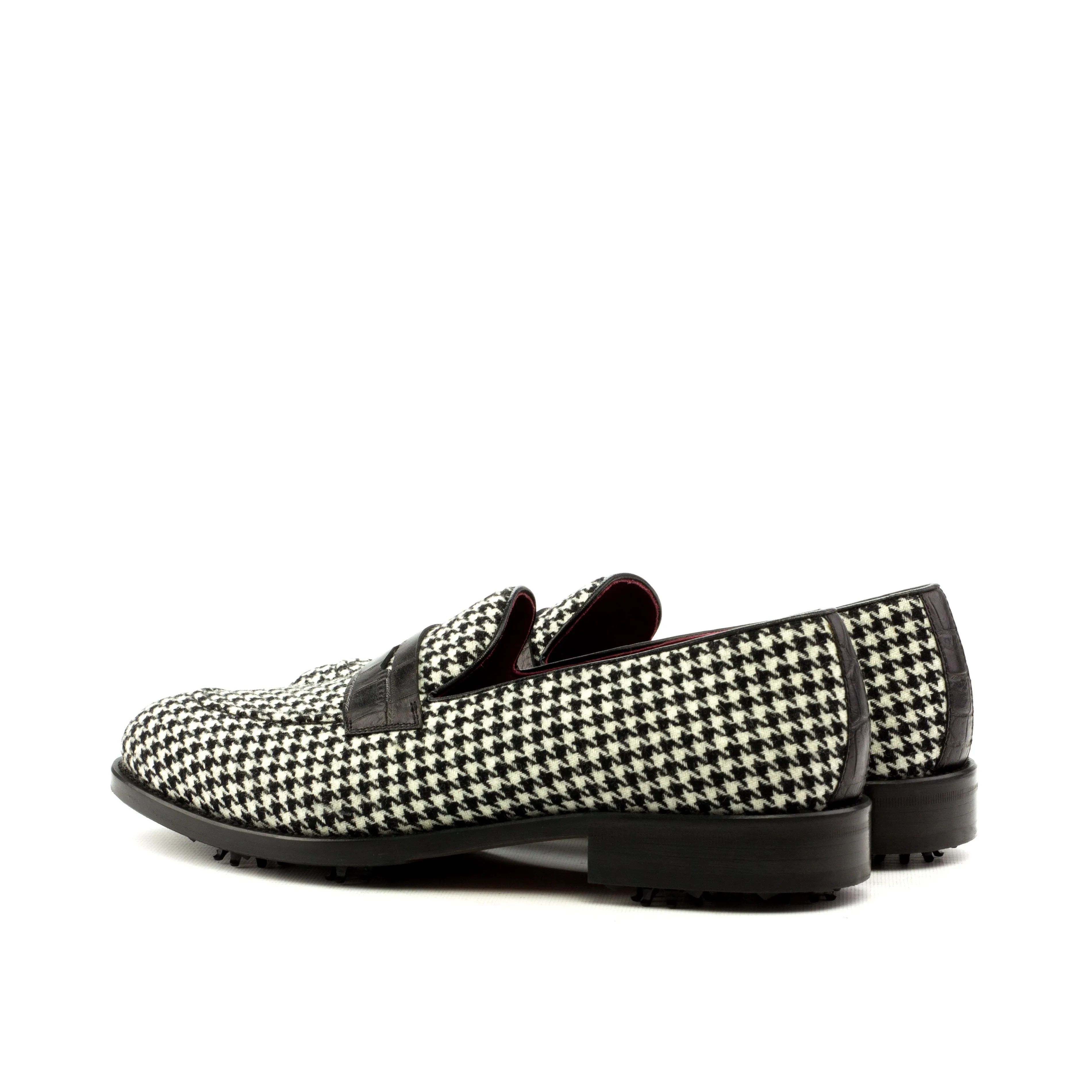 DapperFam Luciano Golf in Houndstooth / Black Men's Italian Croco Embossed Leather & Sartorial Loafer