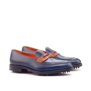 DapperFam Luciano Golf in Navy / Cognac Men's Italian Leather Loafer