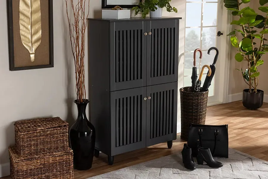 Dariell Dark Gray 4-Door Wooden Entryway Shoe Storage Cabinet