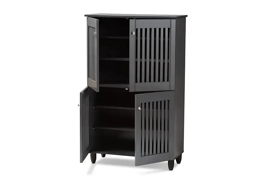 Dariell Dark Gray 4-Door Wooden Entryway Shoe Storage Cabinet