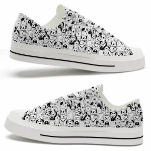 Dog Black White Doodle Pattern Low Top Shoes - Happy International Dog Day Canvas Sneaker, Dog Printed Shoes, Canvas Shoes For Men, Women