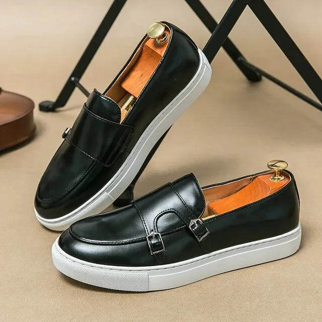 Double Buckle Solid Slip On Monk Shoes