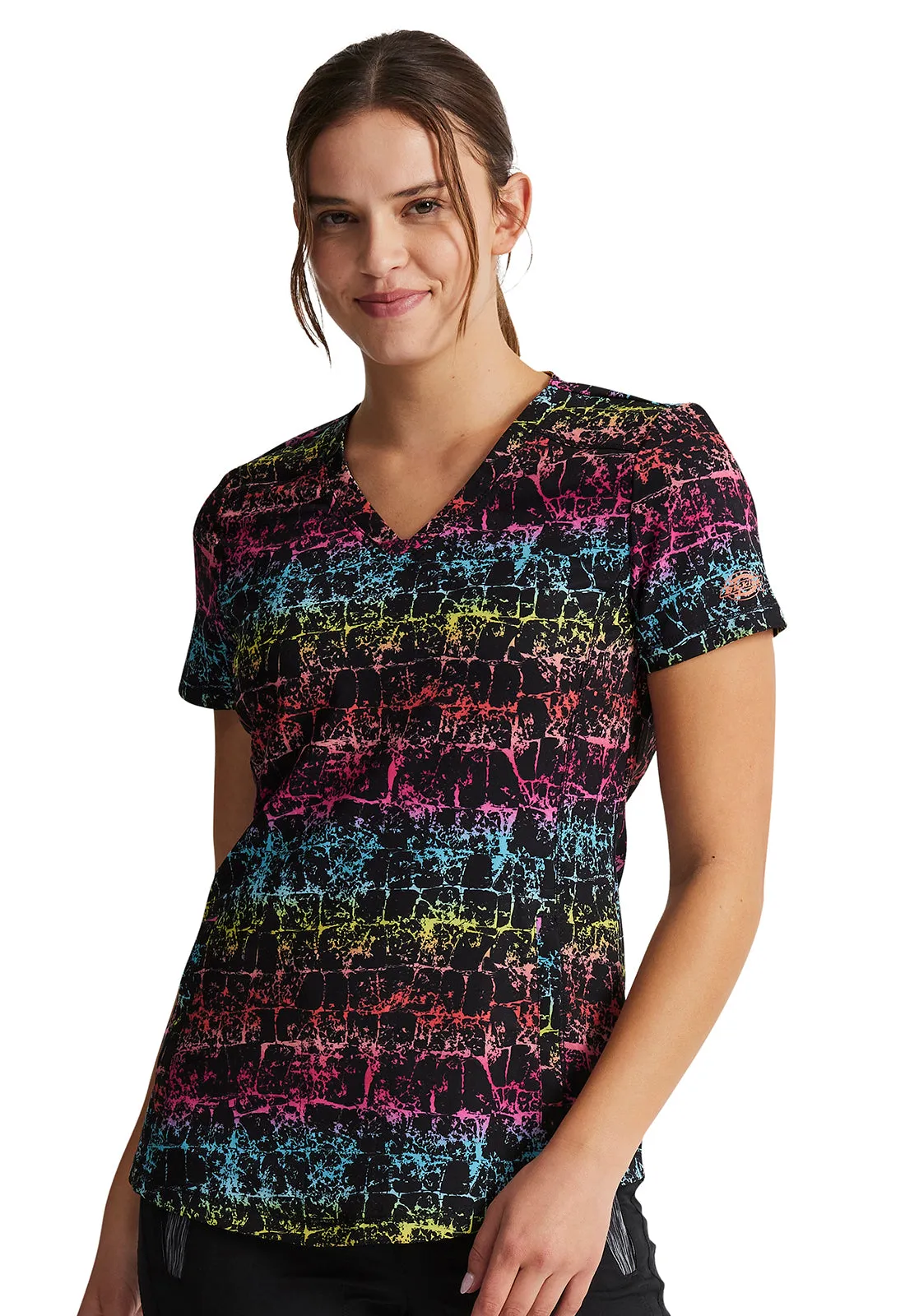 Dynamix - Women's Texture Trail Rainbow Print Scrub Top