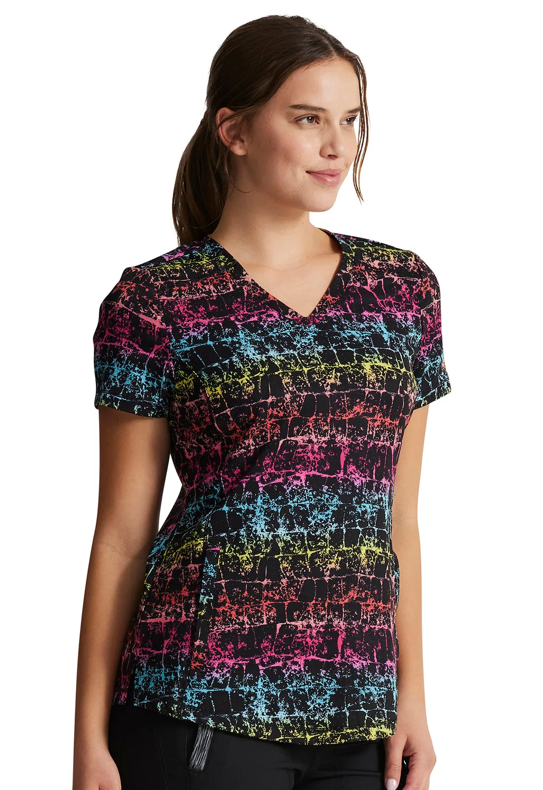 Dynamix - Women's Texture Trail Rainbow Print Scrub Top