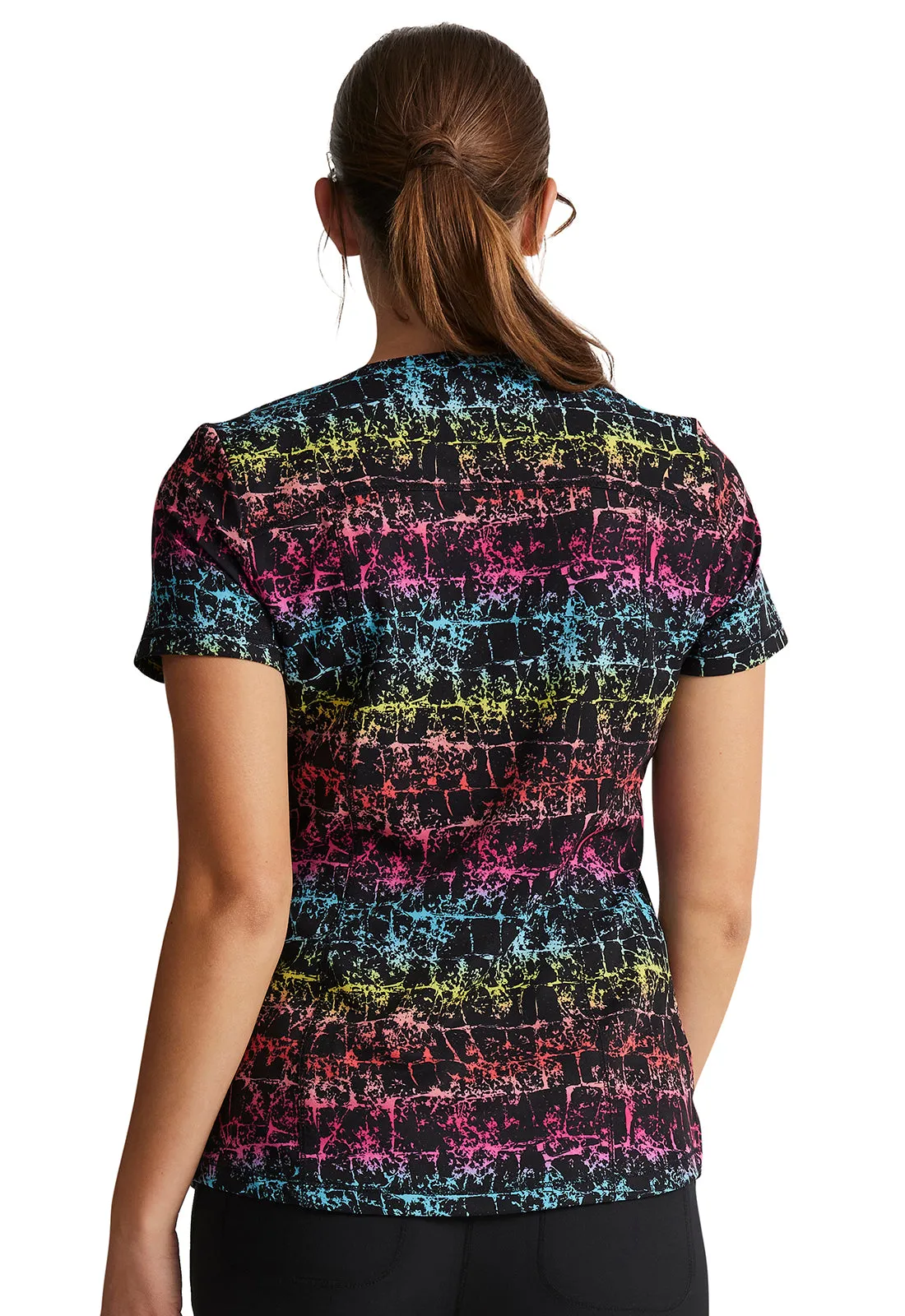 Dynamix - Women's Texture Trail Rainbow Print Scrub Top