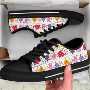 Elephant Cute Cartoon Flower Canvas Low Top Shoes, Animal Print Canvas Shoes, Print On Canvas Shoes