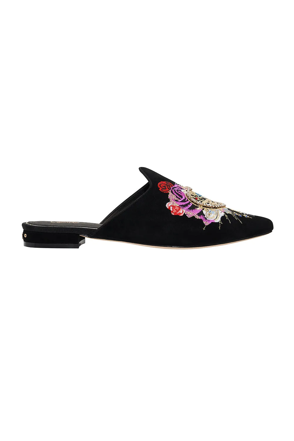 EMBROIDERED SLIPPER SOLID BLACK