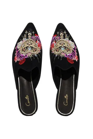 EMBROIDERED SLIPPER SOLID BLACK