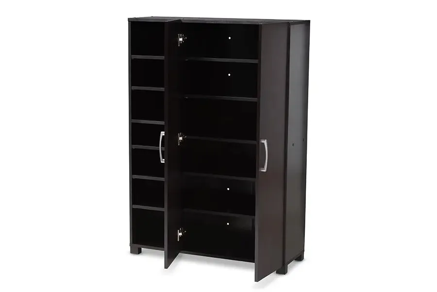 Emory Wenge Dark Brown Finished 2-Door Wood Entryway Shoe Storage Cabinet w/Open Shelves