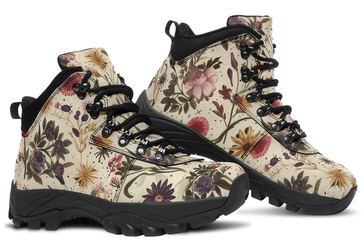 Enchanted Blossoms Outdoor Boots - Water Resistant Vegan Leather Trekking Shoes with Durable Soles