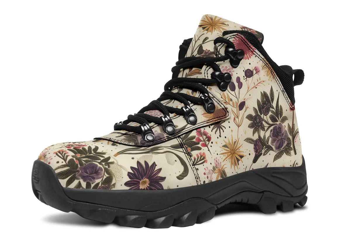 Enchanted Blossoms Outdoor Boots - Water Resistant Vegan Leather Trekking Shoes with Durable Soles