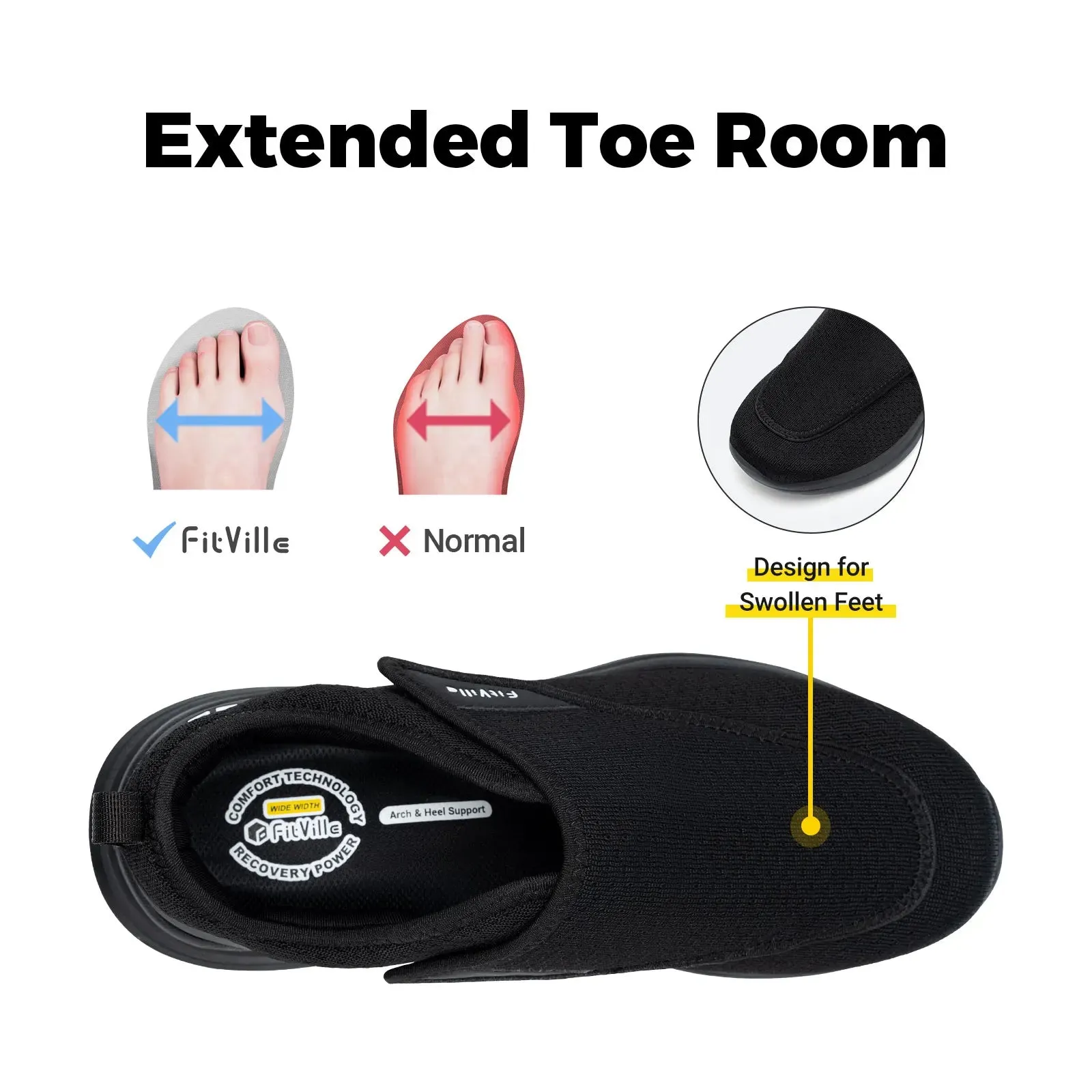 Extra Wide Slip-On Diabetic (Swollen Feet) Pain Relief Shoes for Elderly