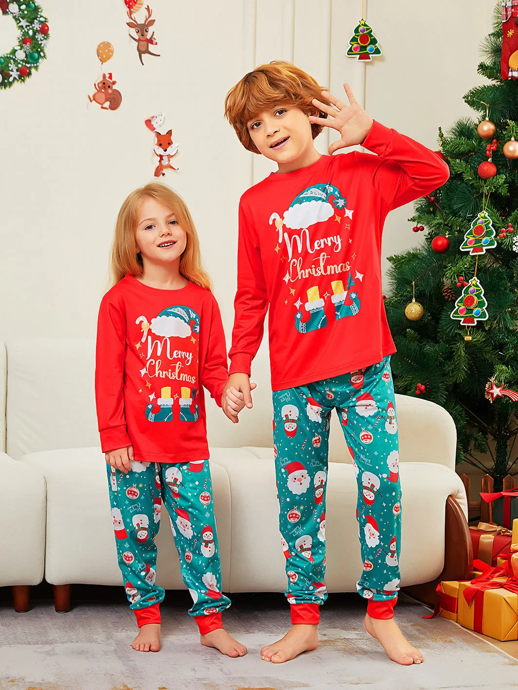 Family Parent-Child Christmas Shoes Santa Claus Pajamas Set