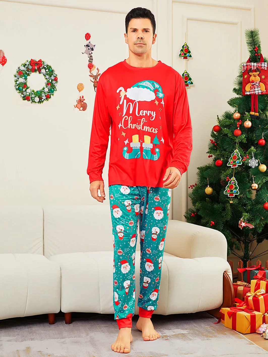 Family Parent-Child Christmas Shoes Santa Claus Pajamas Set