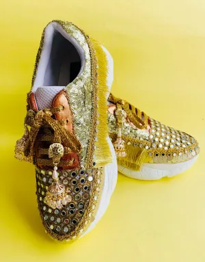 Funky N Trendy hand crafted golden mirror work bridal sneakers/ bridesmaid sneaker / golden sneakers/ gold sneakers / mirror sneakers