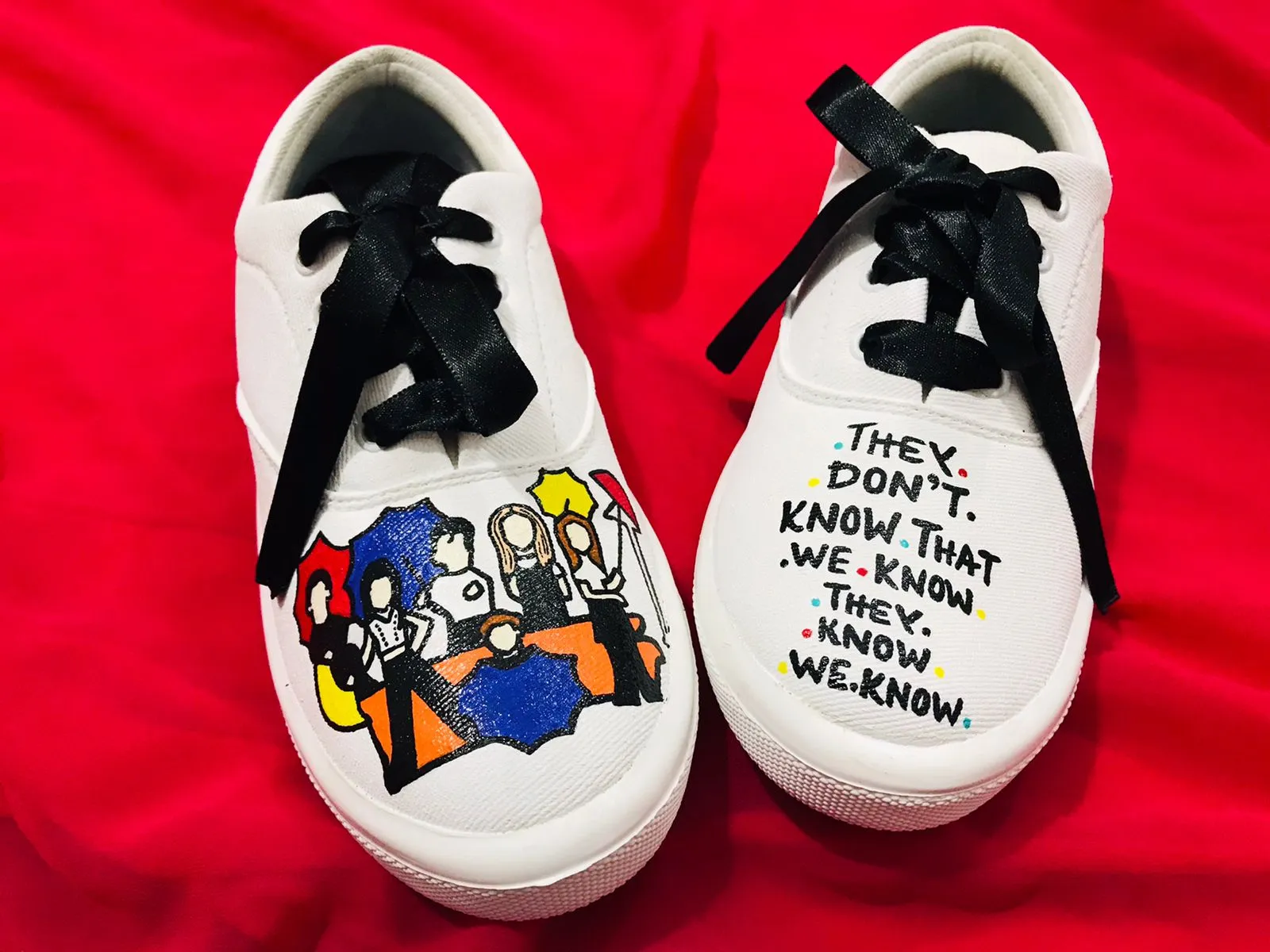 Funky N Trendy hand painted water resistant Friends TV theme WHITE casual shoes