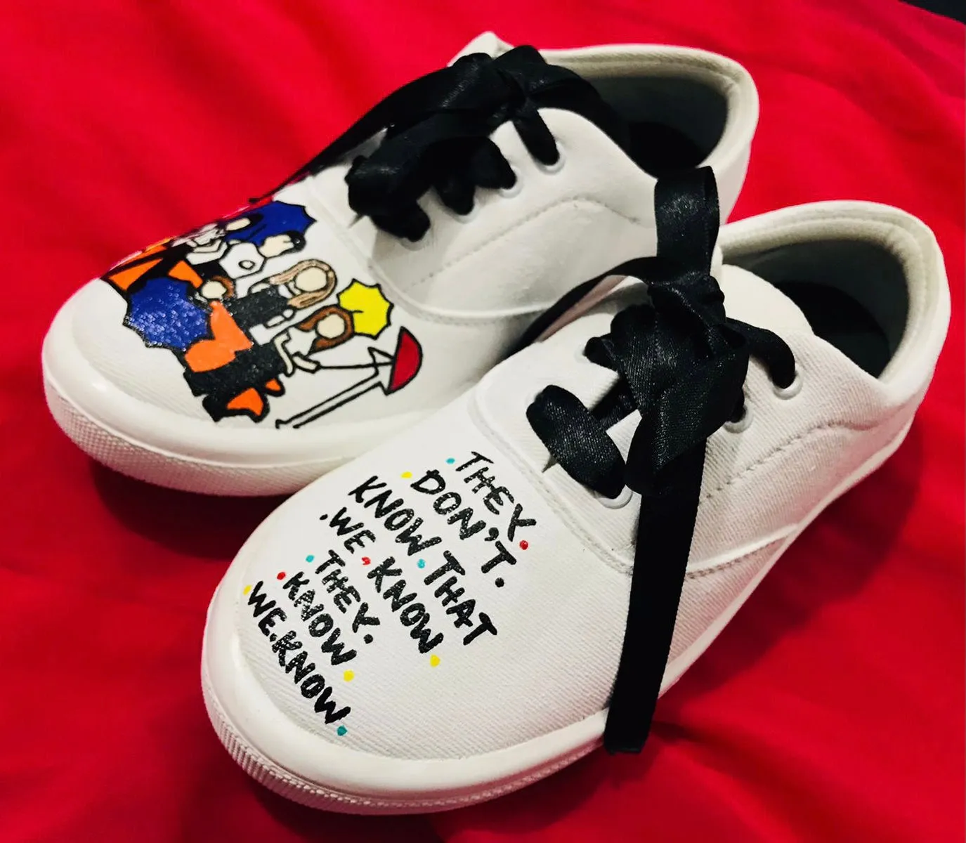 Funky N Trendy hand painted water resistant Friends TV theme WHITE casual shoes