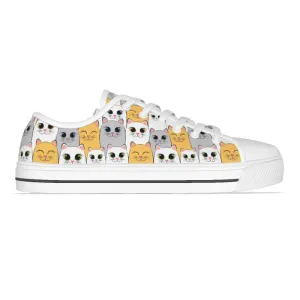 Girls Cat Low Top Sneakers, Cat Sneakers For Kids, Best Gift For Cat Lovers, Cat Canvas Shoes