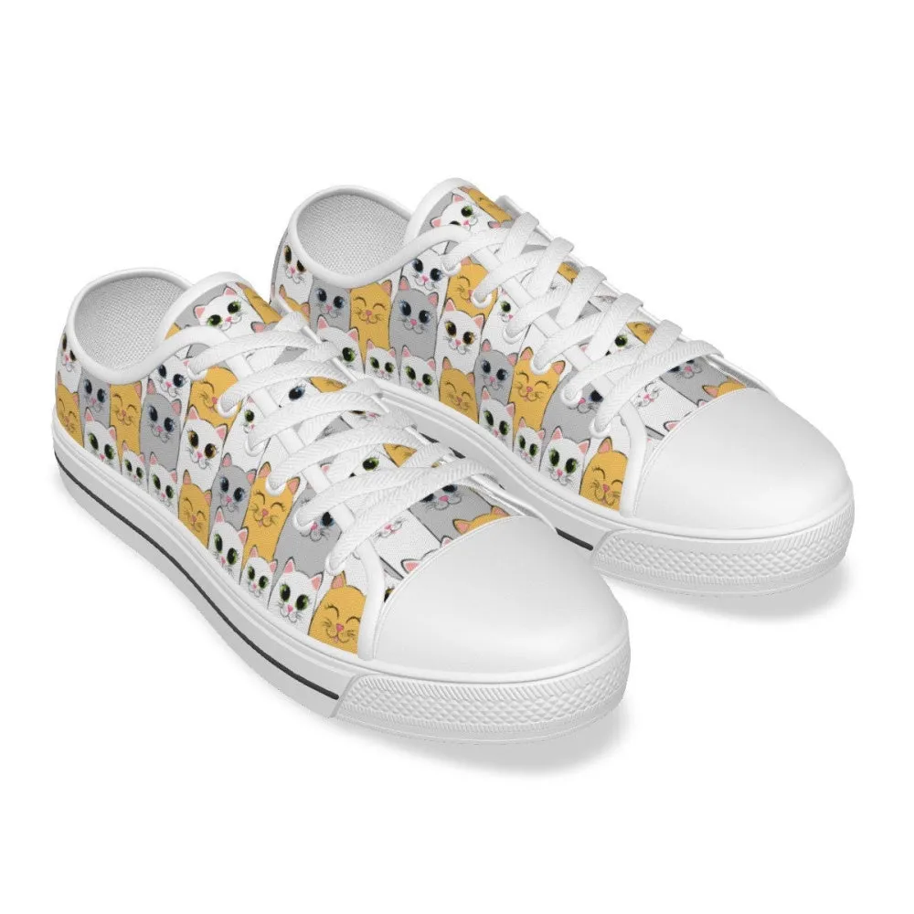 Girls Cat Low Top Sneakers, Cat Sneakers For Kids, Best Gift For Cat Lovers, Cat Canvas Shoes