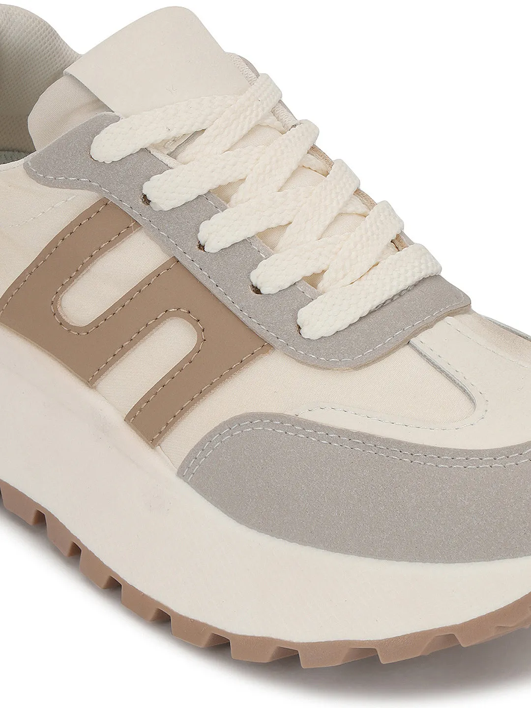 Grey Beige Suede Stylish Lace-Up Sneakers (TC-RS3592-GRYBEIG)