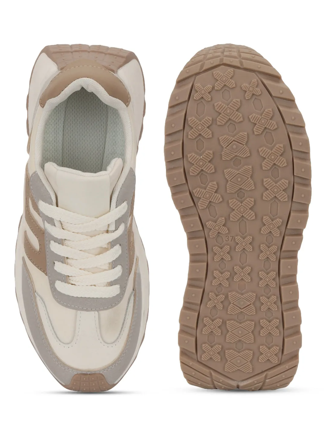 Grey Beige Suede Stylish Lace-Up Sneakers (TC-RS3592-GRYBEIG)