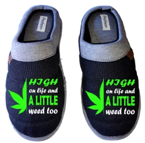 High on life and a little weed too mmj medicinal weed 4:20 DF by DEARFOAMS Men's Slippers / House Shoes slides head dope dad husband gift