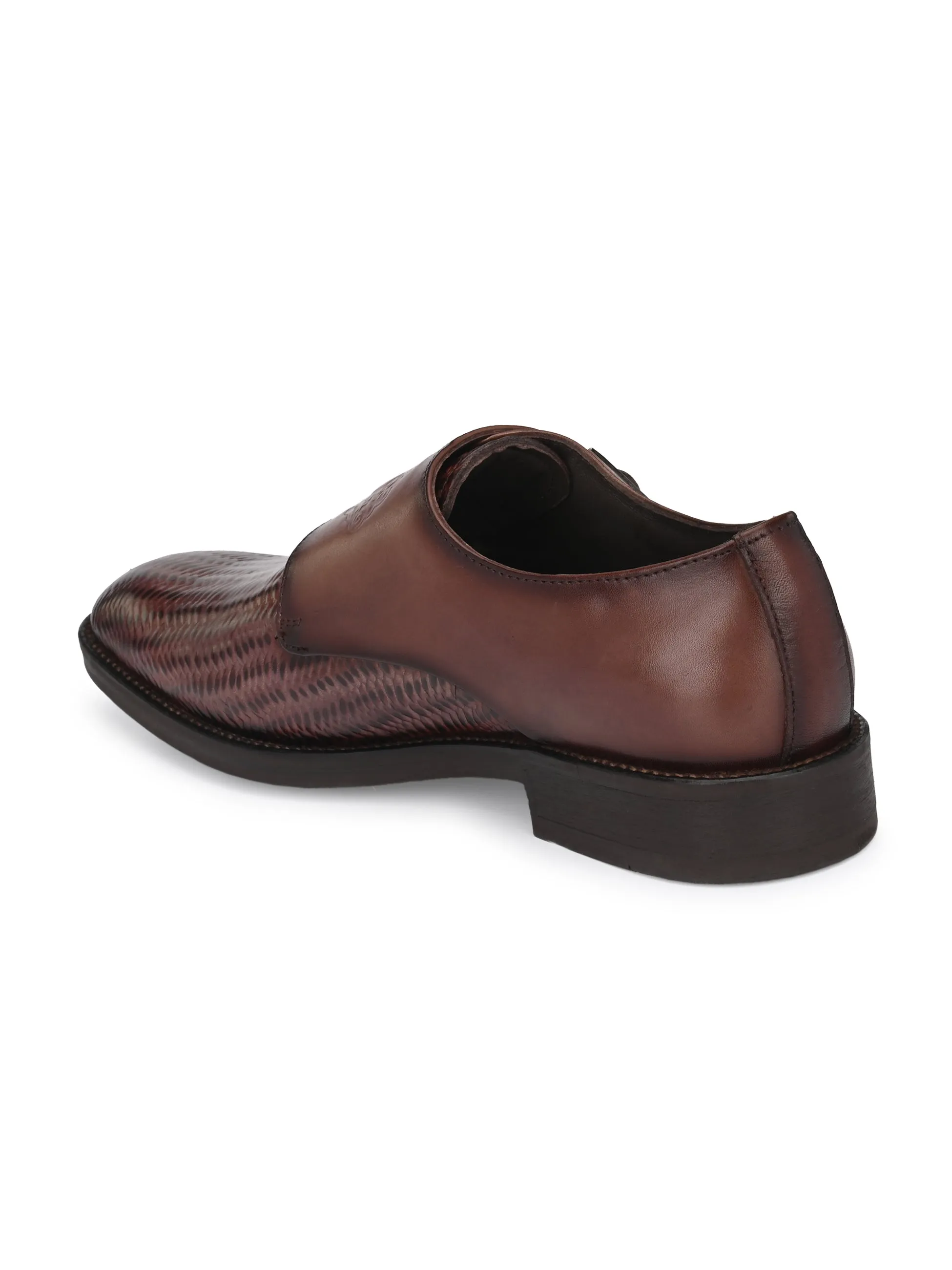 Hitz Men's Brown Leather Double Strap Monk Shoes